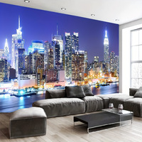 Tapisserie murale en polyester avec motif de lumières de ville bleu profond, décoration murale, impression HD, résistante à la décoloration, vente en gros