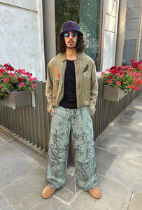 Haute qualité personnalisé glace craquelé lavé automne/hiver rétro lâche droite Cargo pantalons décontractés - Product Image 4