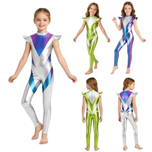 <b>Girls</b> Metallic Alien <b>Unitard</b> Shiny Bodysuit Costume Mock Neck Cap Sleeve Dance Gymnastics Party Stage Cosplay Custom - Product Image 1