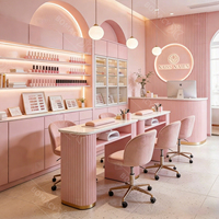 Juego de Muebles de Salón de Belleza Profesional con Mesa de Manicura y Silla de Madera Tapizada en Color Rosa, al Mejor Precio