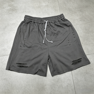 Shorts en coton de haute qualité pour hommes, couleur unie, taille mi-haute, avec cordon de serrage, style décontracté et déchiré - Product Image 4