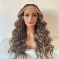 Cabello Virgen Remy Europeo de Alta Calidad Kingdom, Ondulado Natural Largo, Rubio Ceniza con Base Marrón, Encaje Frontal para Línea de Cabello Natural HD