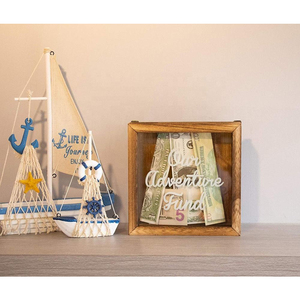 Natural Wooden Rainy Day Fund Shadow Box for Travel Vacation Honeymoon Graduation Trip Adult Kids Piggy Bank Money Saving Box