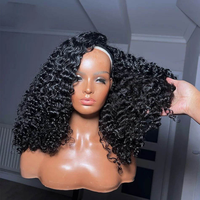 Perruque 3-en-1 mi-tête avec cheveux humains brésiliens bouclés afro crépus, sans colle, sans couture, à cordon de serrage, sans besoin de laisser de cheveux apparents, prête à porter
