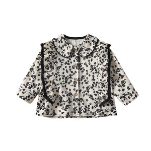 Girls Floral Blouse Cotton Long Sleeve Ruffle Collar Autumn Spring Kids Shirt Black White Patterned Children's Top - Product Image 5