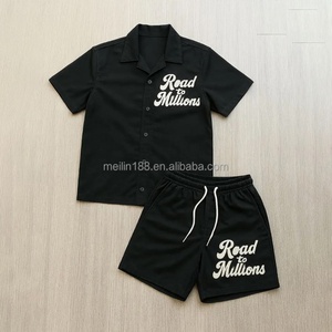 Ensemble de jogging unisexe personnalisé en deux pièces, décontracté et confortable, style streetwear, 100% coton, chemise boutonnée et short, survêtement pour homme - Product Image 2