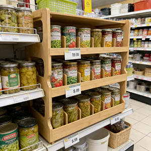 علبة الخيزران منظم مخزن الخيزران 2 طبقات يمكن تكديسة رف تخزين مثالية ل 36 الغذاء البشري والحيوانات الأليفة للمخزن - Product Image 3