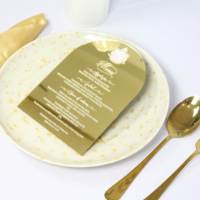 5X7 arco espejo dorado acrílico escritura restaurante menú tarjetas iniciales blancas boda cena menús
