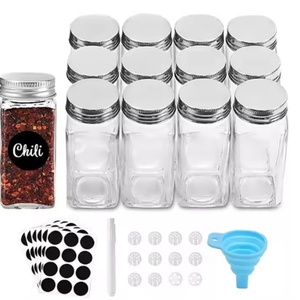 Empty Seasoning Container Organizer Square Glass <b>Spice</b> Shaker <b>Jars</b> with <b>Label</b> - Product Image 1
