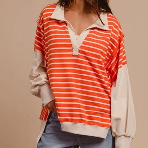 Blusas de Mujer a la Moda con Rayas y Contraste de Color, Cuello en V, Sudadera Holgada con Estampado - Product Image 3