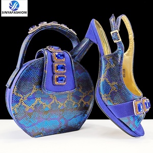 Sinya Royal Blue africano matrimonio italiano <span class=keywords><strong>scarpe</strong></span> borsa con pietre belle donne <span class=keywords><strong>scarpe</strong></span> da festa abbinate Set borsa - Product Image 1