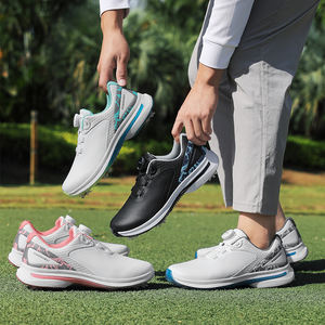 Chaussures de <span class=keywords><strong>golf</strong></span> en cuir véritable pour hommes et femmes, confortables, imperméables, avec lacets rétractables à bouton automatique, antidérapantes, fixation par clous - Product Image 4