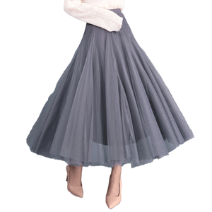 2024 gonna primaverile in Mesh fata lunga fino alla caviglia 8859 sottile a vita alta con chiusura a Flare gonfio con coulisse stile Casual - Product Image 1