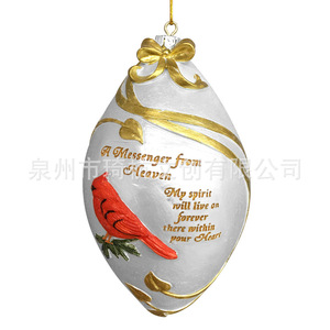 Oval <b>Christmas</b> Ornament Red Bird Hanging Decor For Home <b>Tree</b> <b>Wall</b> Decoration Synthetic Resin Hand Painted Full Color QH-21389 - Product Image 5