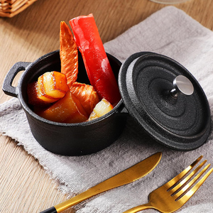 Marmite à soupe <span class=keywords><strong>en</strong></span> <span class=keywords><strong>fonte</strong></span> pré-assaisonnée non revêtue à double anse avec couvercle - Product Image 5