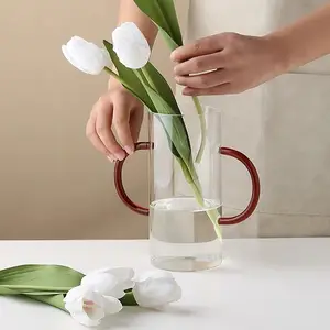 Vaso alto per fiori in vetro cilindro decorazione domestica con manico colorato per centrotavola