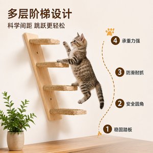 Solid Wood Cat Tree 4 <b>Levels</b> Wall Mounted Anti Slip Indoor Cat Climbing Ladder Minimalist Design - Product Image 1