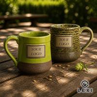 Mug en céramique côtelé à glaçure réactive avec zone pour logo encadrée or, vert olive, marron, logo personnalisé, vente en gros, tasse à café, cadeau