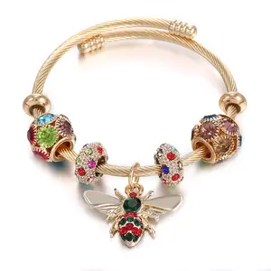 Perhiasan Bohemian Berlian Imitasi Kristal Berlian Imitasi Kalung Lebah Hewan Jimat Baja Tahan Karat Dapat Disesuaikan untuk Gelang Diy