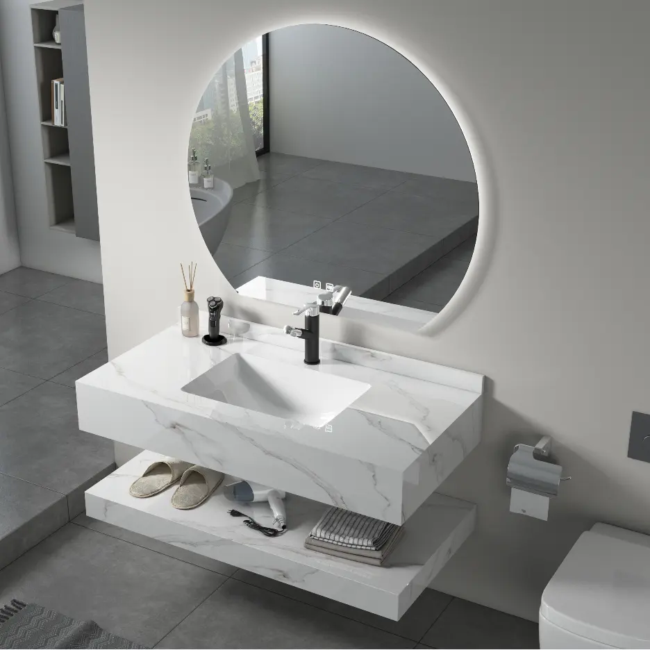 Modernes Design Luxus Wandmontage Waschbecken Badezimmer Waschtische Spiegel Doppelschminkbecken Badezimmerschrank Waschtisch mit Licht