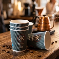Gobelets en papier ondulé écologiques de 8 à 16 oz avec couvercle, personnalisables, isolés et jetables pour salons de café et galeries d'art