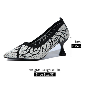Nuovi Arrivi Eleganti <span class=keywords><strong>Tacchi</strong></span> Alti da Donna con Tacco Sottile, Sfondo Bianco con Motivo Nero Intrecciato, per Ufficio <span class=keywords><strong>e</strong></span> Vita Quotidiana M-XJ-06 - Product Image 2