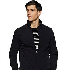 Blouson Bomber Noir Homme Col Montant Vintage Coupe-Vent Décontracté Printemps avec Fermeture Éclair et Logo - Product Image 3