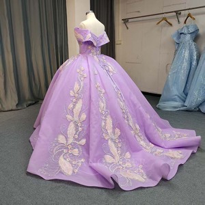 ANY225 Robe de soirée élégante en dentelle lavande imprimée, coupe princesse, ornée de perles et d'applications en cristal, taille naturelle, traîne chapelle, pour soirée - Product Image 2