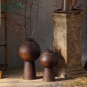 Jarrón de hierro estilo Wabi Sabi con asa para decoración con flores secas, decoración del hogar - Product Image 2