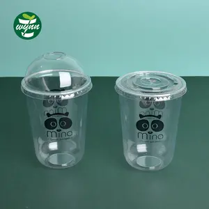 Heißer Verkauf Custom Größe Umwelt Heißer Kalt Trinken Transparent Kunststoff PET Tassen Flache Deckel Für 8 UNZEN 16 UNZEN