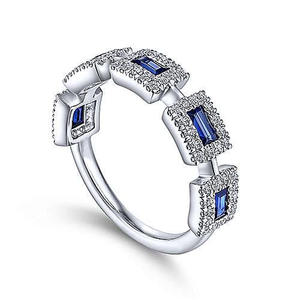 Anello da Donna F1708 in Argento con Diamanti e Pietre Blu, Gioiello di Fidanzamento con Diamanti Naturali Taglio Baguette Colore G - Product Image 2