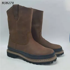 YWQ, 습기 방지 Goodyear 고무 밑창 채광 작업 부츠 하이 컷 브라운 산업 안전 신발 (사이드 풀 루프 포함) HSB278