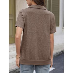 เสื้อโปโลแขนสั้นคอวีทรงหลวมสำหรับผู้หญิง ผ้าคอตตอนผสมโพลีเอสเตอร์ ระบายอากาศได้ดี เหมาะสำหรับเล่นเทนนิส กอล์ฟ และสวมใส่ลำลอง - Product Image 4