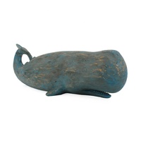 Statue d'animal marin en résine, aspect bois, décoration de baleine pour la maison, sculpture de table, décoration intérieure, bleu antique fait main