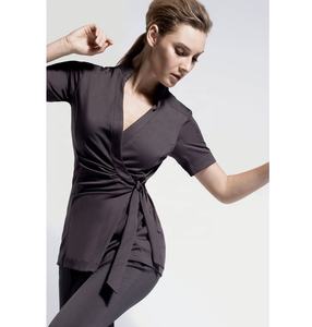 Enchi, venta al por mayor, elástico, SPA, salón de belleza, terapeuta, Túnica envolvente, uniformes, enfermería, tejido personalizado, poliéster, algodón, 50 juegos - Product Image 2