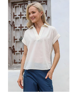 เสื้อทรงหลวมคอวีผ้าฝ้าย 100% สำหรับผู้หญิง ดีไซน์เรียบง่าย เนื้อผ้านุ่มเบาสบาย เหมาะสำหรับใส่ลำลองในฤดูร้อน - Product Image 1