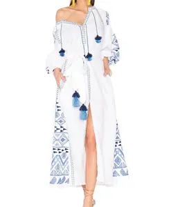 OEM Women's new fashion leisure comfortable rayon/cotton embroidered Long Sleeve dress