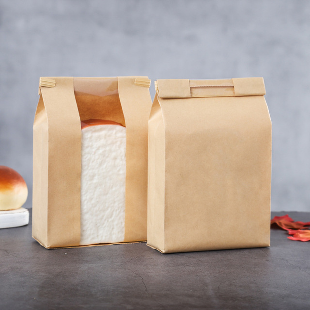 Bread Paper Bag with Window Disposable Biodegradable Kraft Paper Bread Packaging Bag with Window