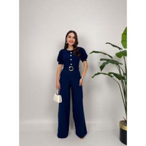 3034 Mono Retro de Cintura Alta con Botones para Mujer, Manga Corta, Uso Diario, Amarillo - Product Image 2