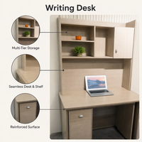 Bureau d'étude et d'écriture moderne et minimaliste en MDF, gain de place, avec bibliothèque intégrée, idéal pour la maison, le bureau ou la chambre d'étudiant - Vente en gros