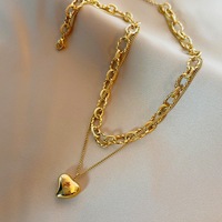Collier Cœur Gonflé Double Couche Plaqué Or 18K avec Chaîne Maillons Trombone Torsadés en Acier Inoxydable Anti-ternissement pour Femme
