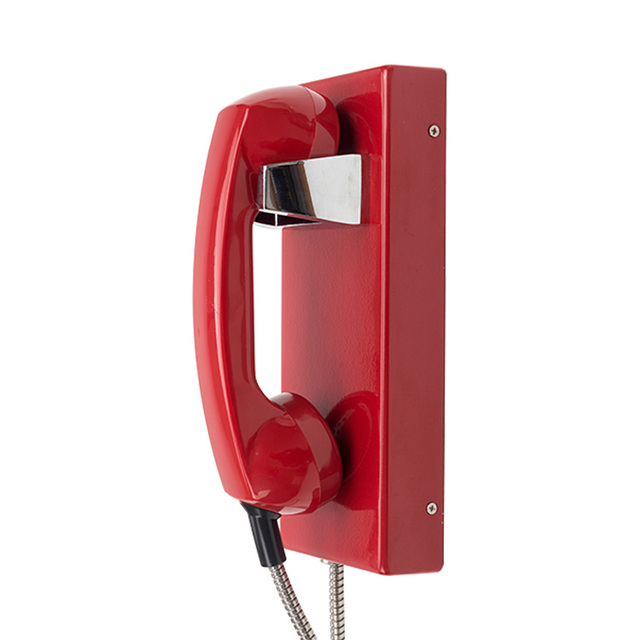 wall hung vintage traditional red fire hotel telephone analog telephone