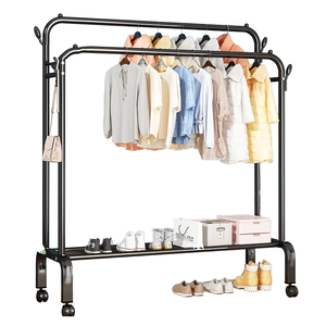 Estante de lavandería de metal brillante que ahorra espacio ajustable y plegable con barra colgante para apartamentos - Product Image 1