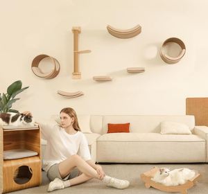 Étagères murales pour chat personnalisées, étagère flottante incurvée pour chat, lit perchoir avec coussin, meubles muraux en bois pour chat, pour grimper et <span class=keywords><strong>dormir</strong></span> - Product Image 5