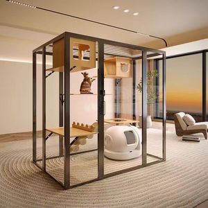 Aangepaste Moderne Luxe Massief Houten Kattenvilla Ademend Aluminium Frame Indoor Cattery Huis Nestbed Woonkamer Metalen Dierenhuis - Product Image 3