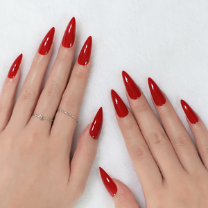 <span class=keywords><strong>Uñas</strong></span> postizas <span class=keywords><strong>largas</strong></span> con superficie brillante, Stiletto rojo tomate brillante, venta al por mayor, nuevos productos - Product Image 2