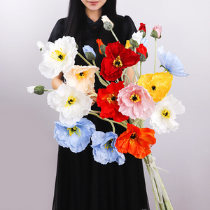 Large Flocked Poppy <b>Artificial</b> <b>Flower</b> Mixed Color Silk <b>Flower</b> Wedding Home Decoration Prop High Simulation - Product Image 1
