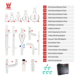 Équipement de laboratoire CS Labglass, kit d'appareils de distillation en verre borosilicate à paroi épaisse pour la chimie organique, 14 pièces, avec boîte - Product Image 2