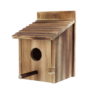 Wood Bird House Wall Mount Natural Finish Pressure Treated For Wild Birds <b>Garden</b> Use - Product Image 1