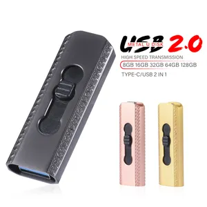 Factory Otg 2 in 1 usb stick push & pull usb 2.0 flash drive 128gb 64gb 32gb USB c 2.0 Memory Stick Thumb Drive